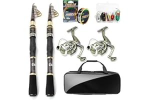 Luyianxi Fishing Rod and Reel Combo - 2PCS Collapsible Fishing Kits Carbon Fiber Fishing Pole Spinning Reel Lures Set with Carrier Bag Fishing Gear for Adults Travel Saltwater Freshwater