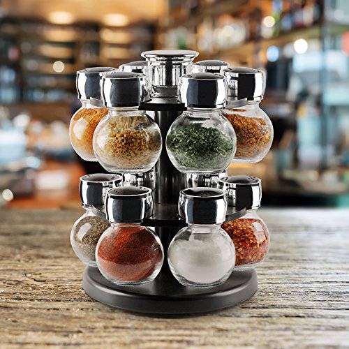 Rotating Herbs and Spices Rack with 12 Pieces 3.5 Ounces Round Glass Airtight Mason Jars - 2 Tiered Revolving Countertop Carousel Seasoning Storage Organizer - Thumbnail 6