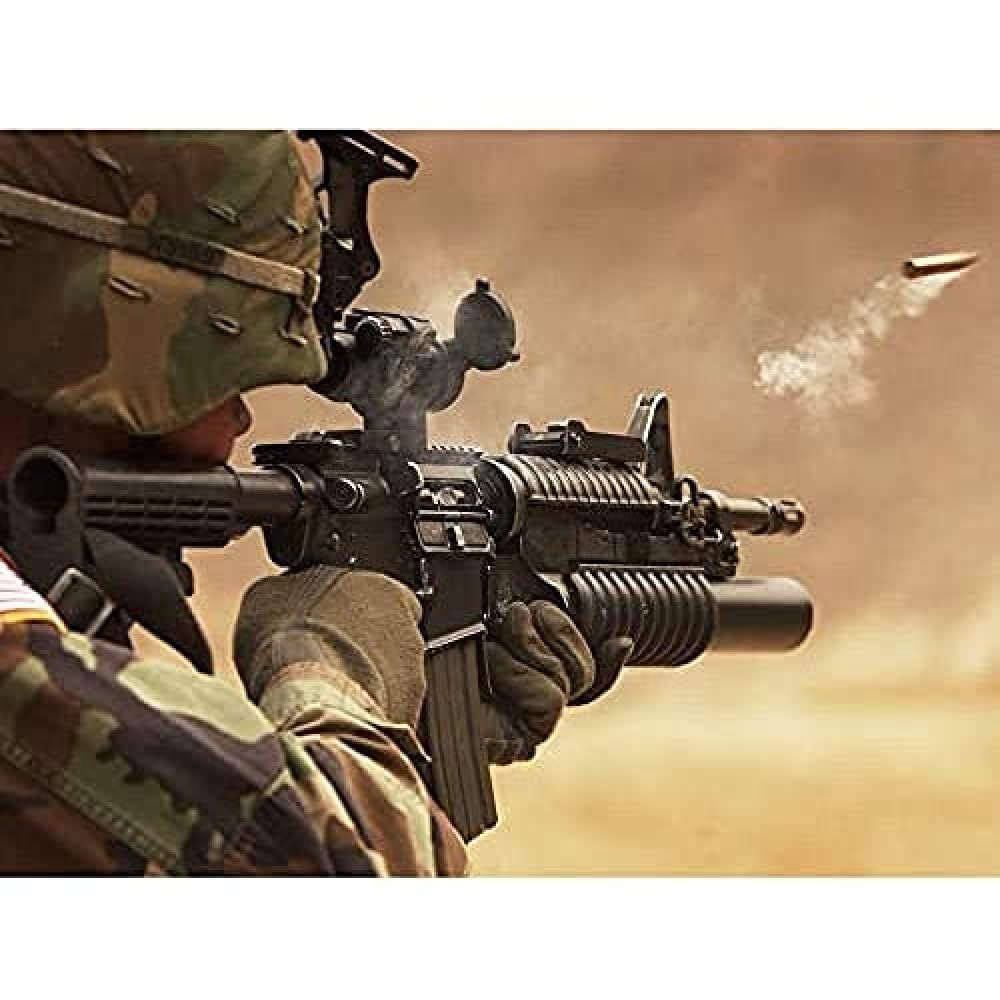 Military USA Soldier Firing Rifle Bullet Casing Photo Art Print Canvas Premium Wall Decor Poster Mural