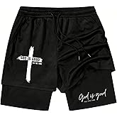 GYOVL Men 2 in 1 Shorts I Can Do All Things Through Shorts with Liner Drawstring Graphic Gym Workout Bottom