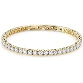 Tennis Bracelet for Women Men, 14K Gold Plated Round 3mm/4mm/5mm AAAA+ Cubic Zirconia CZ Dainty Classic Adjustable Stainless Steel Bracelets Festival Wedding Jewelry Gift