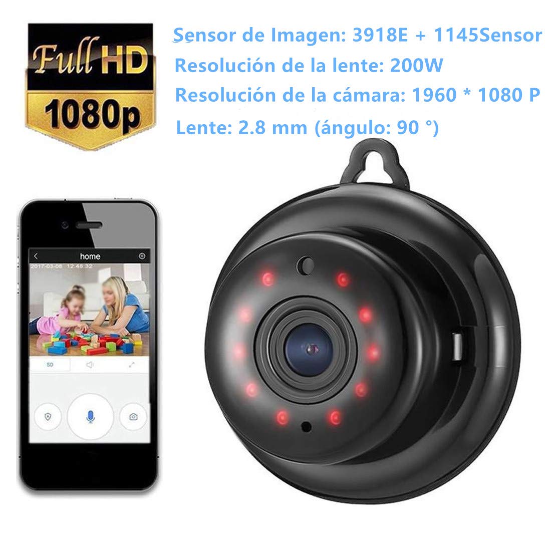 Cámaras de Vigilancia Cámara IP Inalámbrica Visión Nocturna WiFi Cámara Intercomunicador de Voz, HD, 1080P