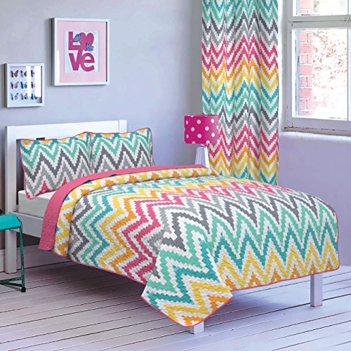 All American Collection New 2pc Printed Modern Bedspread Coverlet Set (Twin Bedspread, Zig-Zag Rainbow)