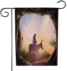 Fullentiart Outdoor Garden Flags, DIY Garden Flag Yard Flag Outdoor Flag Palm Sunday Concept Silhouette Jesus Christ Riding Donkey Stone Garden Flags 12X18 Welcome Garden Flag Flamingo Garden Flag