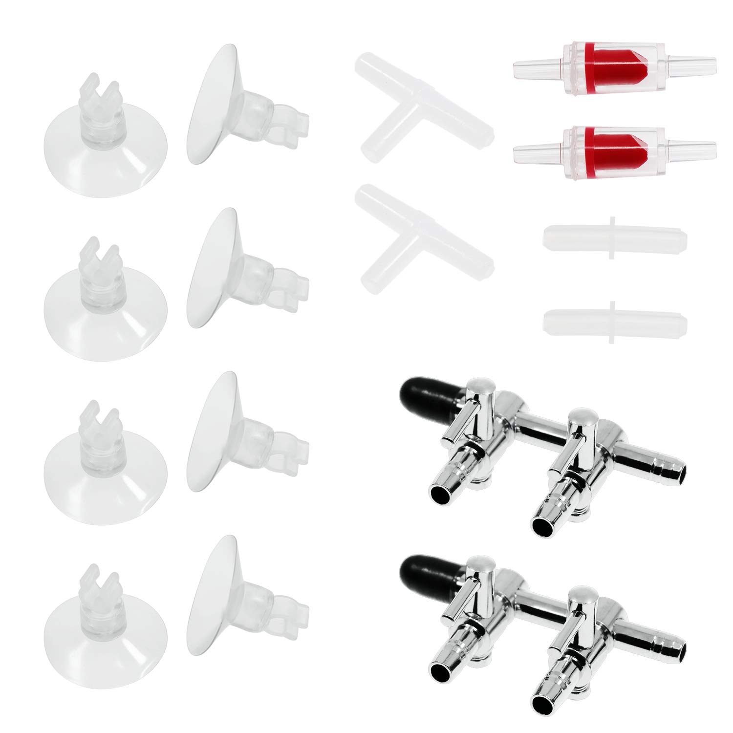 Waycreat 2-Way Aquarium Air Flow Control Lever Valve Distributor Accessories Set with Check Valve, T & Straight Connector and Suction Cups