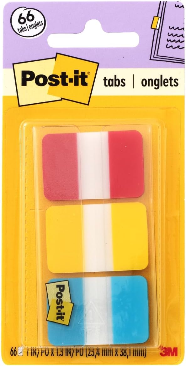 Post-it 686-RYB Bookmark Tabs 1 Inch 22 Tabs per Color 66 On the Go