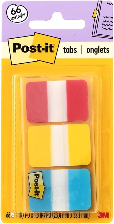 Post-it 686-RYB Bookmark Tabs 1 Inch 22 Tabs per Color 66 On the Go