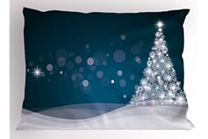 Ambesonne Christmas Pillow Sham, Fantasy Backdrop Abstract Xmas Tree Dreamlike Snowflakes Dots Wintertime, Decorative Standard Queen Size Printed Pillowcase, 30" X 20", Navy White