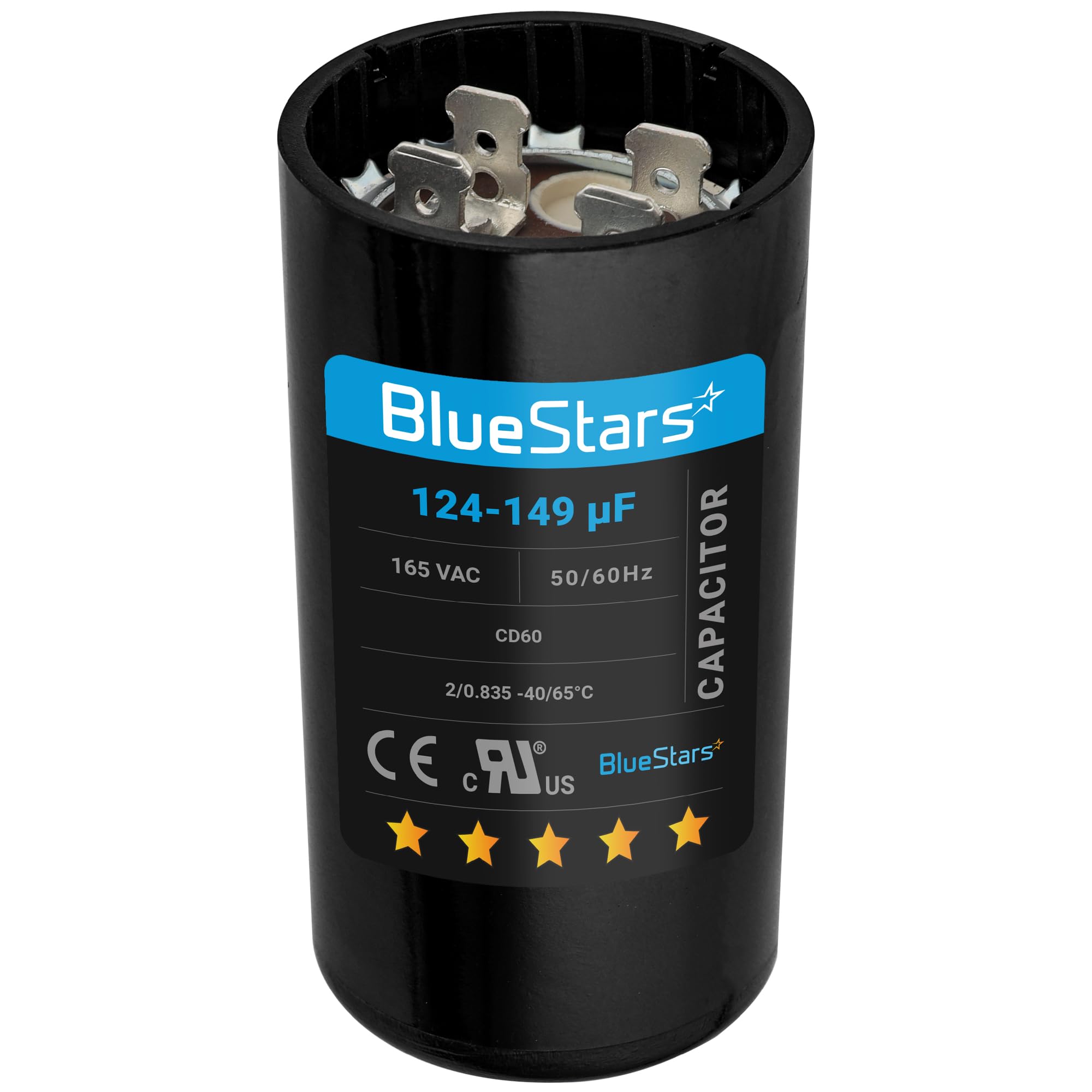 Photo 1 of [2025 Upgraded] BlueStars 124-149 uf/MFD 165VAC Round Run Start Capacitor Replacement Part - Exact Fit for AC Motor Run or Fan Start and Cool or Heat Pump Air Conditioner