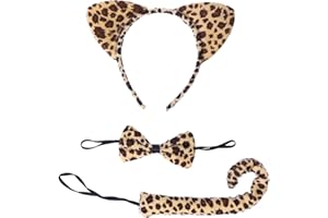 Valiclud Cat Ear Headband Set for Kids Includes Bow Tie Choker and Kitten Tail Flexible Plastic Cat Costume Accessories for Cosplay Carnival World Book Day