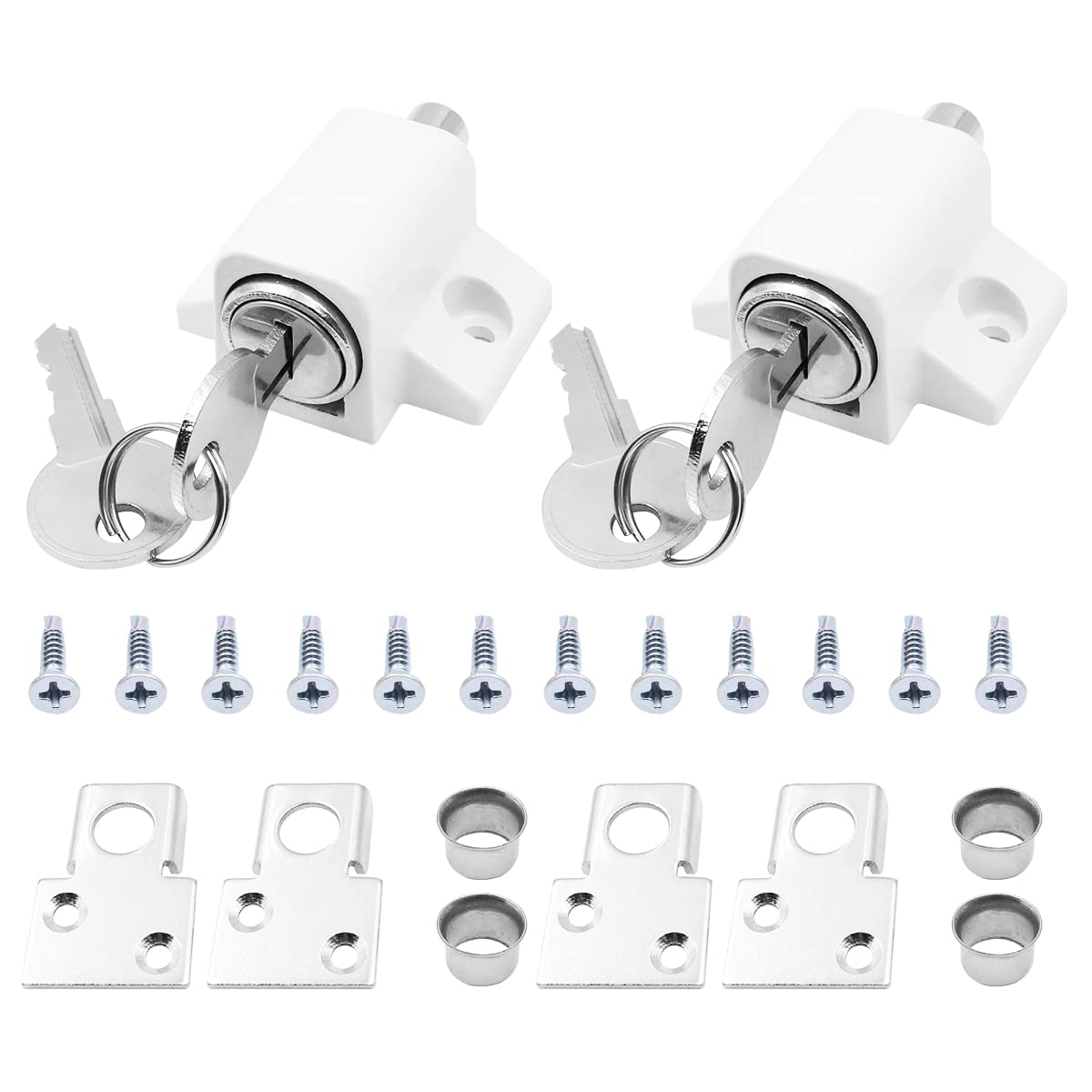 WANGCL 2Pcs Sliding Patio Lock Security Lock Bolt for Windows or Doors Universal Locks with Keys（White）