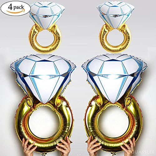Rock RaRa 4PACK Diamond Ring Design Balloon for Proposal Vow Renewal Valentine's Day Bridal Shower Wedding Bachelorette Parties Decoration. Huge Bling Favor. Extra Large Party Statement. (blue)
