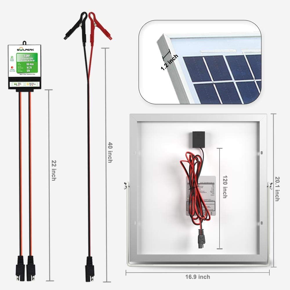 SOLPERK 30W Solar Panel，12V Solar Panel Charger Kit+8A Controller， Suitable for Automotive, Motorcycle, Boat, ATV, Marine, RV, Trailer, Powersports, Snowmobile etc. Various 12V Batteries. (30W Solar: Garden & Outdoor