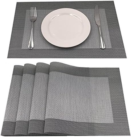 AMZMOO Placemats,Set of 4 Placemats,Dining Table Mat Anti-Slip,Heat Insulation PlaceMat,Table Mats set of 4 (Grey+Silver)