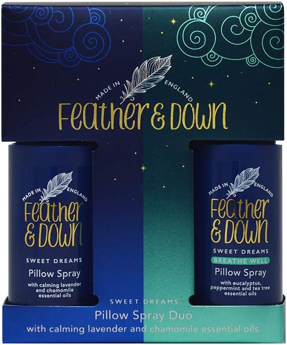 Feather & Down Pillow Spray Duo, Sleep Gift Set including Lavender Mist and Breathe Well Blend, Cruelty Free and Vegan