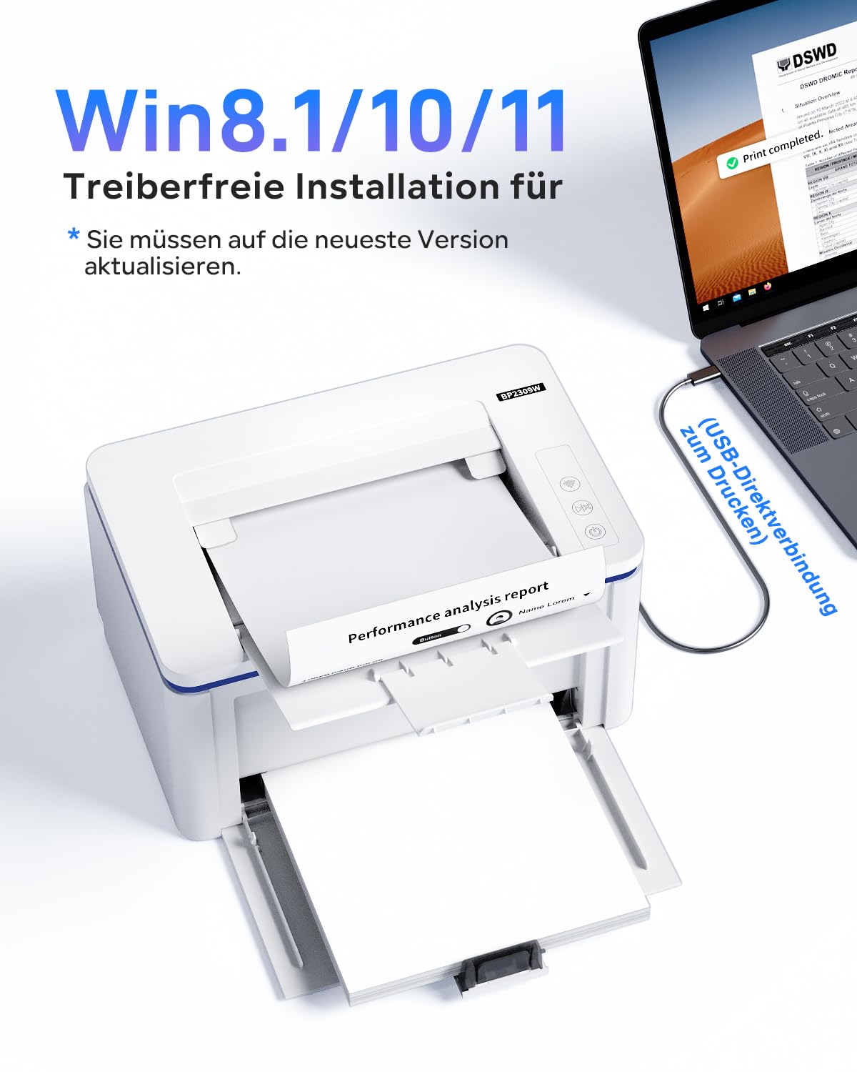 PANTUM BP2309W Laserdrucker Schwarz Weiss, Drucker WLAN, Airprint, Mopria, Klein für Heim & Büro, 20ppm, Inklusive 500-Seiten-Start-Tonerkartusche 7