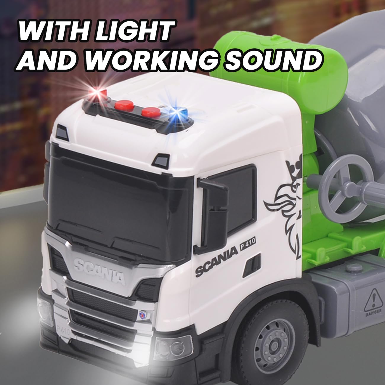 Cheerful Toys Kinder Betonmischer - Scania 30,8cm Betonmisch Fahrzeuge mit Licht und Sound, LKW Mischwagen Lastwagen Spielzeug für Jungen 3 4 5 6 Jahre, groß 4