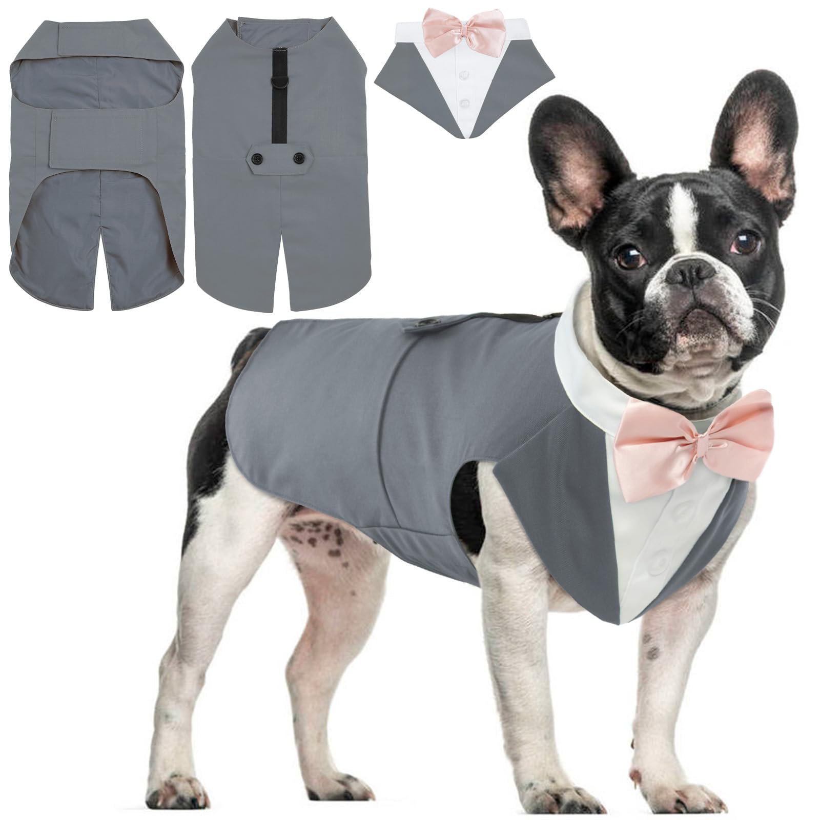 Hjyokuso Dog Tuxedo, Formal Wear Vest for Dogs, Grey, Size M (Chest:16.5-20.9", Body: 13.8")