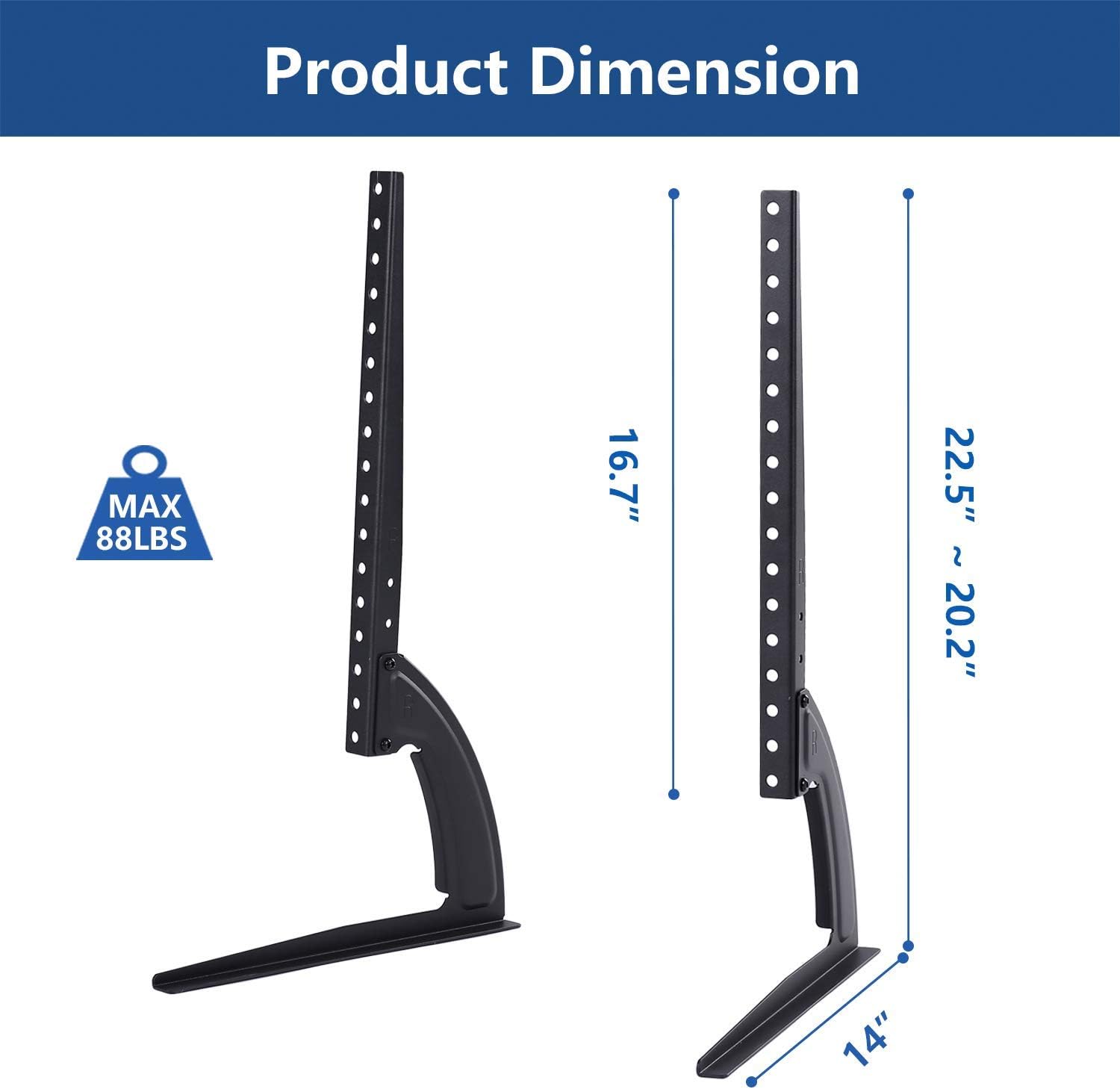 Rfiver Universal Table Top TV Stand Base with Height Adjustment fits Most 32" - 55" LCD LED Flat Screen TVs, Max VESA 800x400mm, Mount Holds up to 88lbs, Black: Furniture & Decor