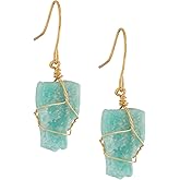 MINACHI Boho Raw Light Green Stone Drop Earrings, Handmade Wire Wrapped Hippie Dangles, Vintage Earrings For Women