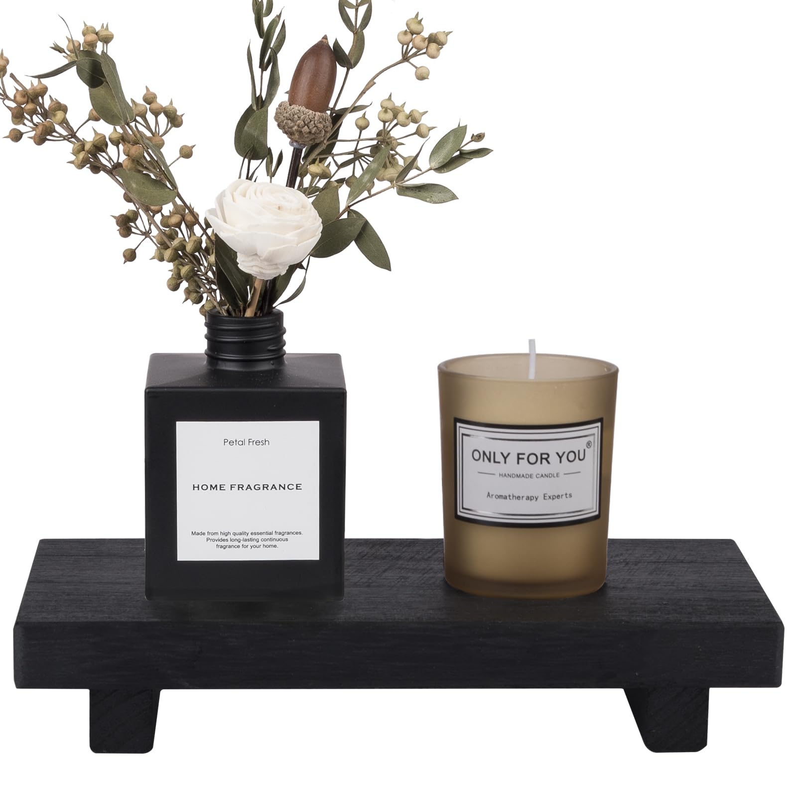 Small Wood Tray Pedestal Stand Farmhouse Bathroom Decor Decorative Wooden Riser Kitchen Soap Dish Holder for Vanity, Counter, Sink, Black