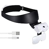 LED Headband Magnifier with 5 Lenses – Rechargeable, Hands-Free Magnifying Tool for Crafts, Jewelry, Watch Repair, Close-Up W