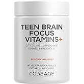 Codeage Teen Brain Focus Vitamins+ Citicoline Cognizin, L-Theanine, Ginkgo, Rhodiola, Lavender, Magnesium, Vitamin B6, B12, Folate - 2-Month Supply - 12-18 Years - Liposomal Supplement - 60 Capsules