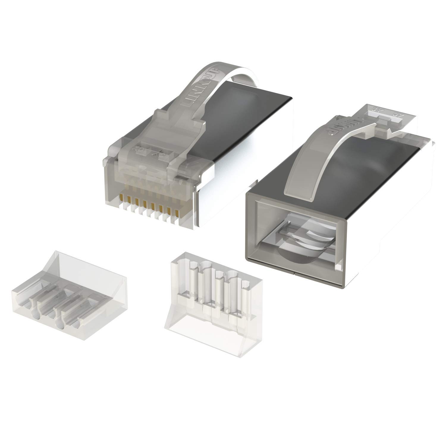 LINKUP - Snagless RJ45 Cat6 STP Connectors | Ethernet Cat 6 8P8C Plugs | STP Gigabit Round Cable Connector | Platinum 50 Mi Gold Plated High Performance | 100 Pack