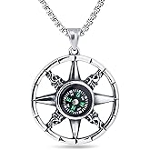 Dreuyet Compass Necklace for Men Stainless Steel Compass Pendants Chain Necklace Punk Vintage Compass Necklace Navigator Forged for Male Jewelry Unique Birthday Jewelry