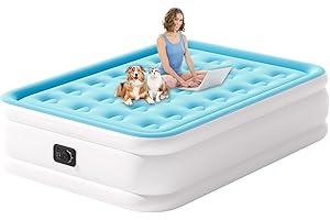 HikerSKY Full Size Air Mattress with Built in Pump, Air Bed with Portable Storage Bag, 18'' Blow up Mattress Suitable for Home and Guests, Top Flocking, 18" Full Yellowish Brown