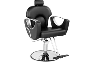 V VDLONSY Barber Chair Hydraulic Salon Chair Adjustable Headrest 360 Degree Swivel for Barbershop Hair Salon Equipment for Hair Stylist Black Silver