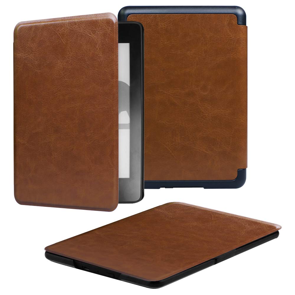 SCSVPN for 6'' Kindle Paperwhite Case 10th Generation 2018 Model No. PQ94WIF with Hand Strap, Auto Sleep/Wake - Slim Lightweight Durable Premium PU Leather Sleeve E-Reader Protective Cover (Brown)