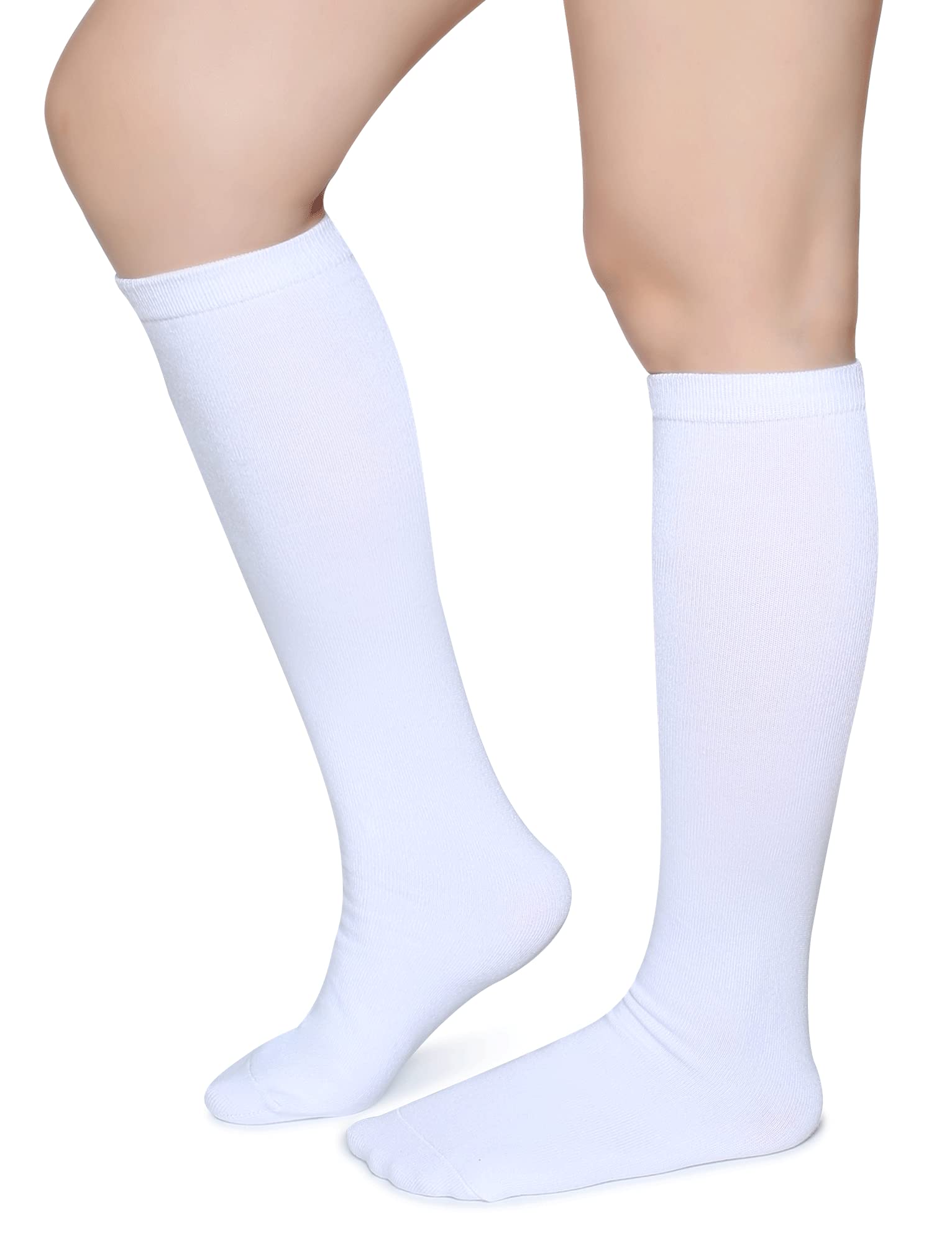 Photo 1 of Pareberry Triple Stripes Soft Cotton Knee High Tube Socks for Men and Women (White)