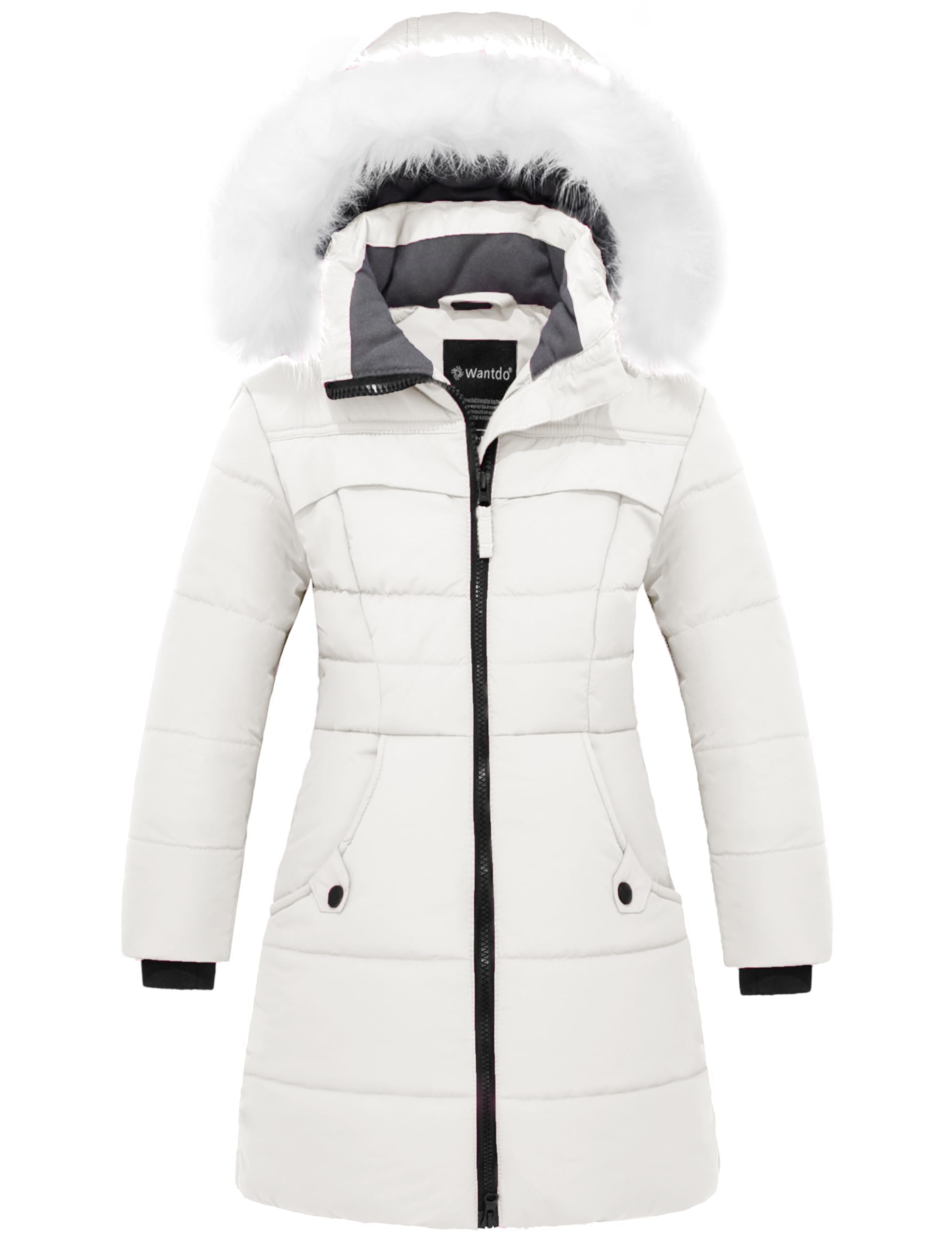 Photo 1 of wantdo Girl's Windproof Winter Coat Warm Puffer Jacket Hooded Long Coat White 14/16