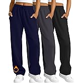 Velvelhall 3 Pack Women's Fleece Sweatpants Thermal Wide Leg Straight Drawstring Pants Warm Open Bottoms with Pockets