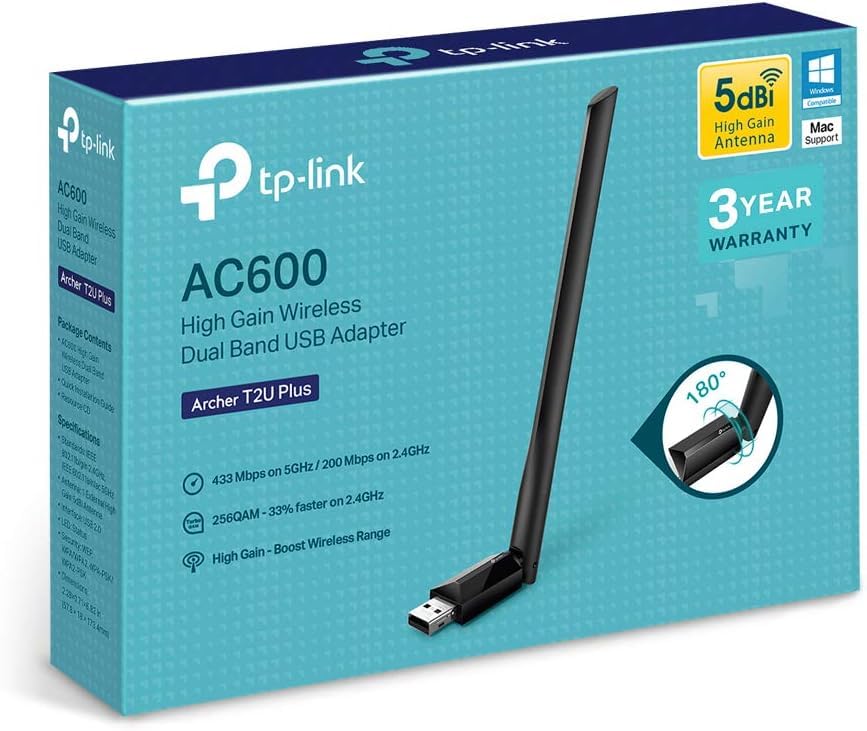 Tp-Link Archer T2U Plus Wifi Dongle, Wifi Adapter For Pc, Ac600 High Gain Wireless, High-Gain Antenna, Dual Band Wireless, Usb Wifi Adapter For Pc, Usb Wifi Dongle, Supports Win/Mac Os X, High-Speed - View 6