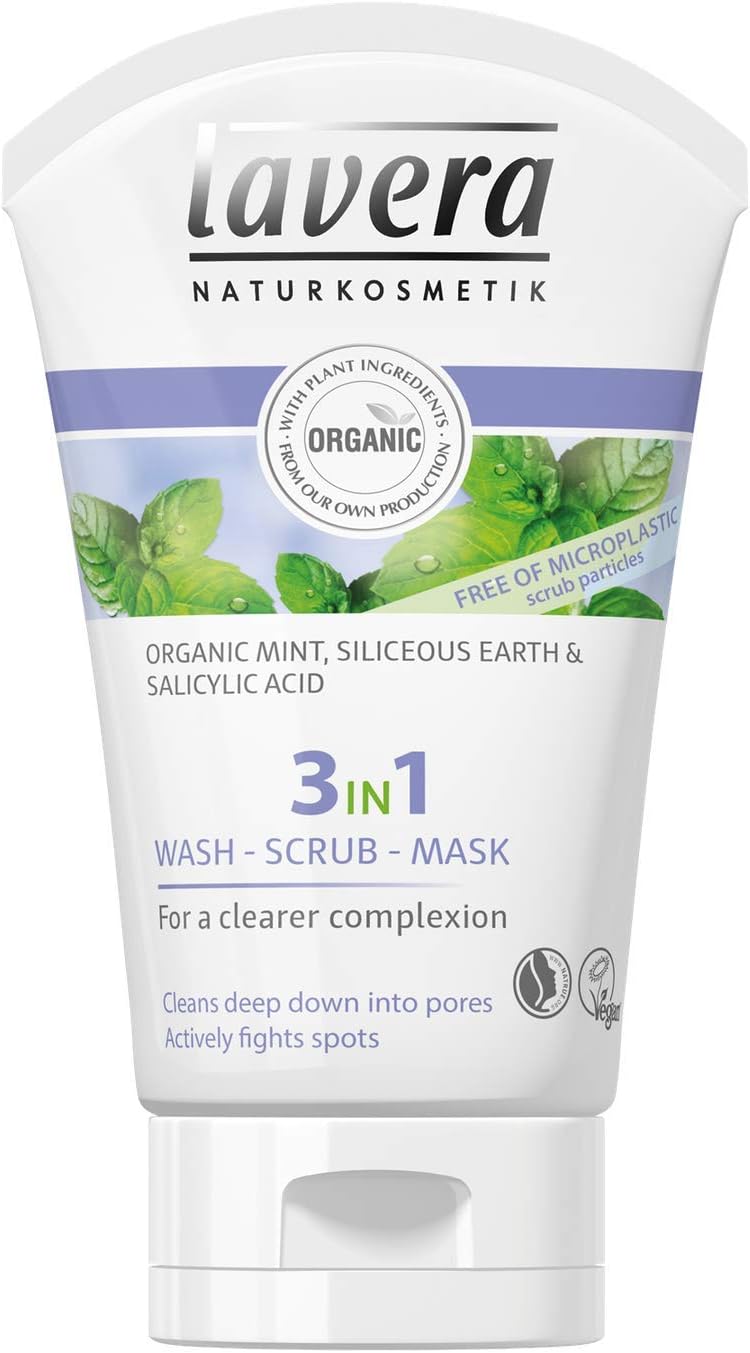 lavera 3in1 Wash Scrub Mask Organic Vegan Cleans Pores Clearer Skin 125ml