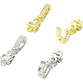 DanLingJewelry 4Pcs Cubic Zirconia Fold Over Clasps Brass Golden & Silver Colour Necklace Connector Extension Clasps with Loop for Jewelry Making