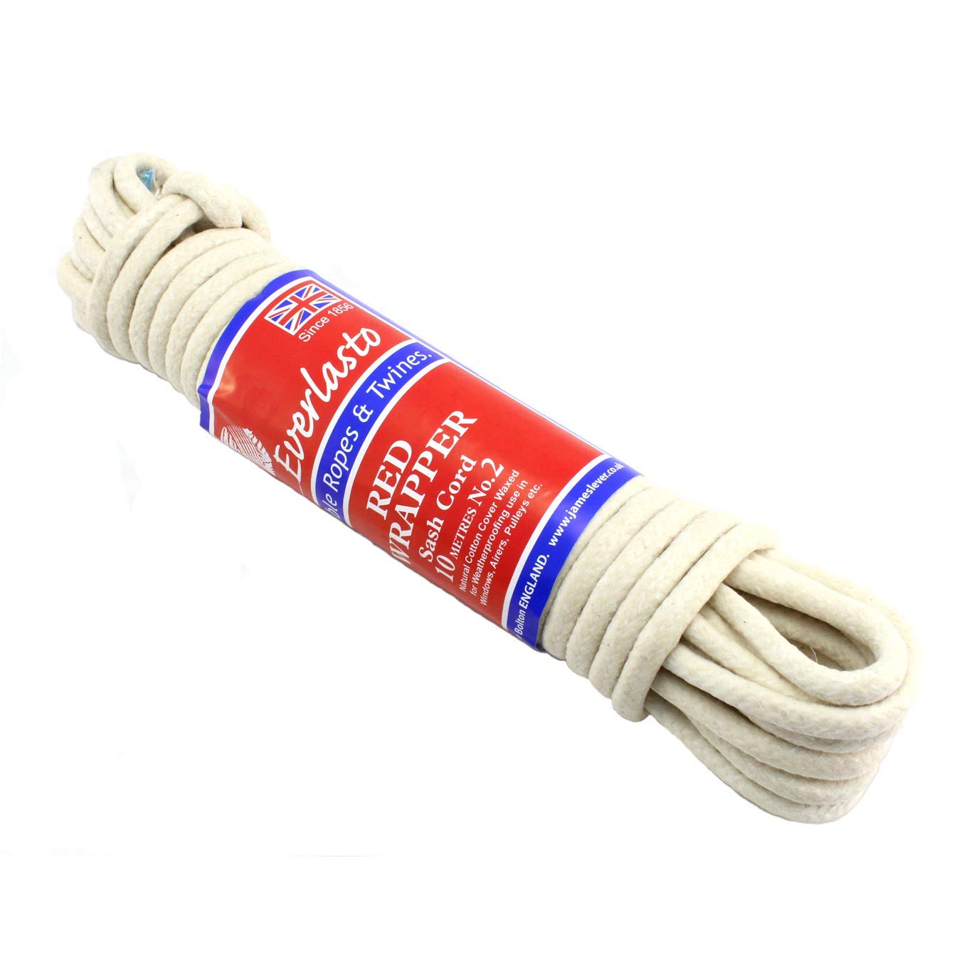 Everlasto 'Red Wrapper' UK Made Quality Waxed Cotton Sash Cord No.4 (7mm) x 50m