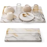 4-Fold Stone Dish Drying Mat for Kitchen Counter, Quick Dry Diatomite Dish Mat, Foldable Absorbent Drying Stone Pad for Sink Side, Cups, Plates, Bottles, Utensils, Mugs and Coffee Bar, White Marble