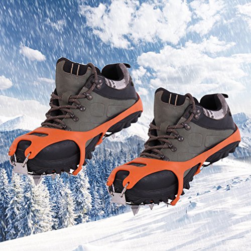 1 Pair 18 Teeth Crampons Non-slip Shoes Cover, Claws Stainless Steel Chain Outdoor Ski Ice Snow Hiking Climbing Traction Cleats (Medium) - Thumbnail 5