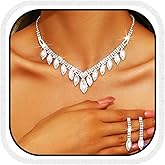 Aukmla Sparkly Crystal Bridal Jewelry Set Rhinestone Bride Wedding Necklace Earrings Sets Prom Necklaces for Women