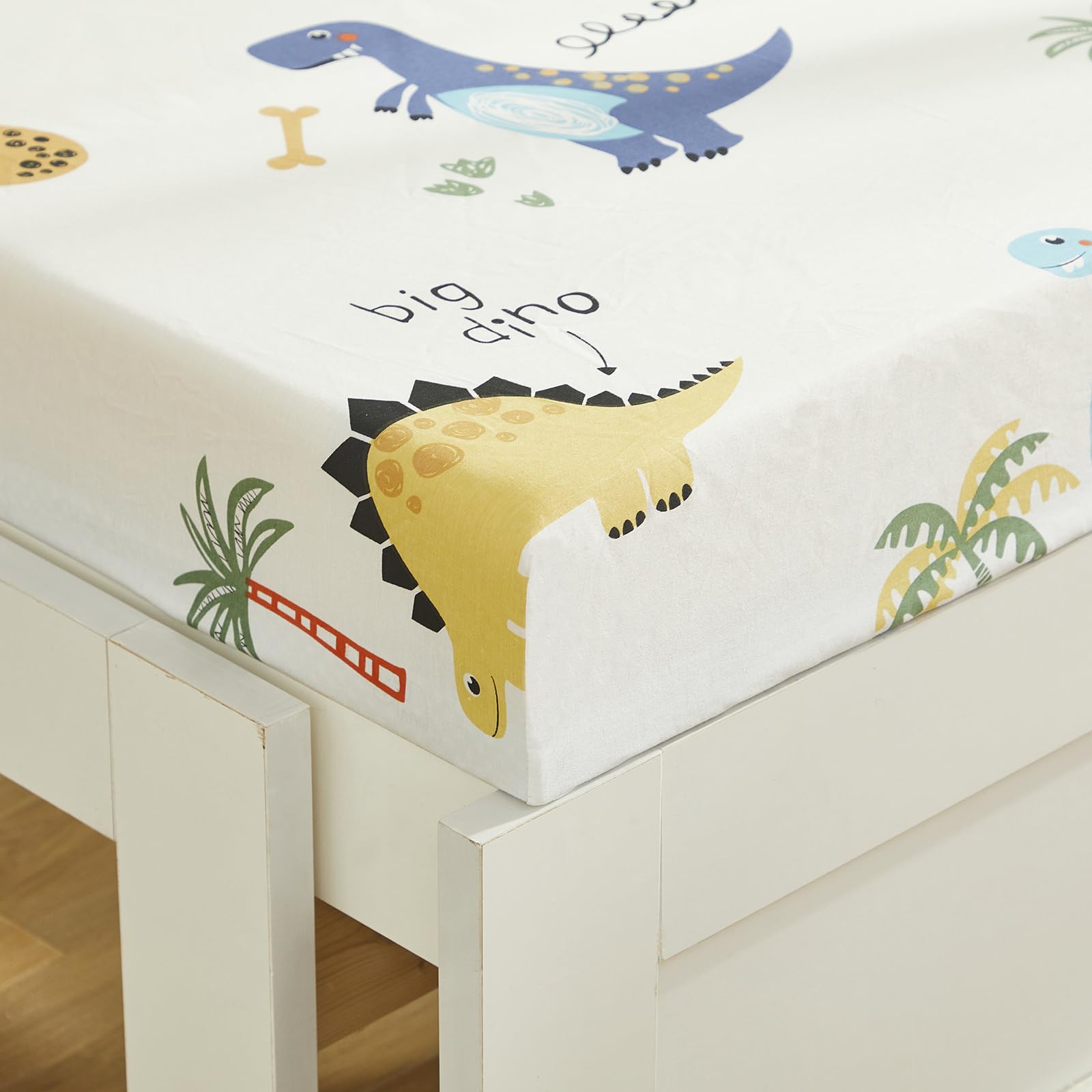HMtideby Cot Bed Cotton Fitted Sheets, Big Dinosaur Fitted Crib Sheets Fit Standard cot Mattress 140 x 70 cm