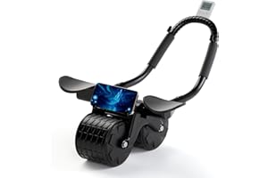 Tixahi Ab Roller Wheel with Timer & Knee Mat, Home Workout Auto Rebound Abdominal Wheel with Elbow Support - Core Workout Equipment for Strengthening Abs, Home Gym Exercise for Women & Men