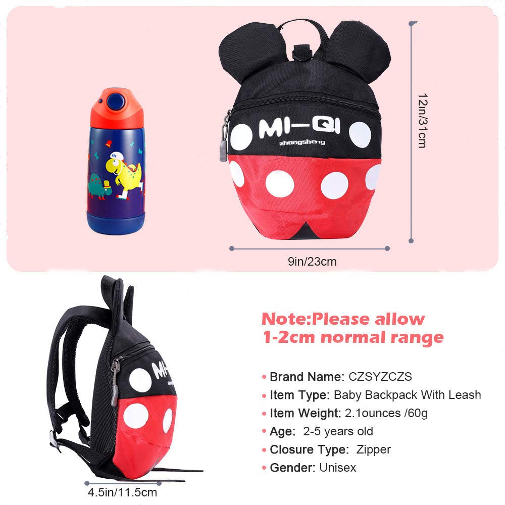 ﻿Baby Toddler Leash Baby Leash Backpack Little Kid Boys Girls Anti-Lost Travel Bag Harness Reins Cute Cartoon Backpacks with Safety Leash for Baby Backpack Leash for Toddlers 1-5 Years(Black red)