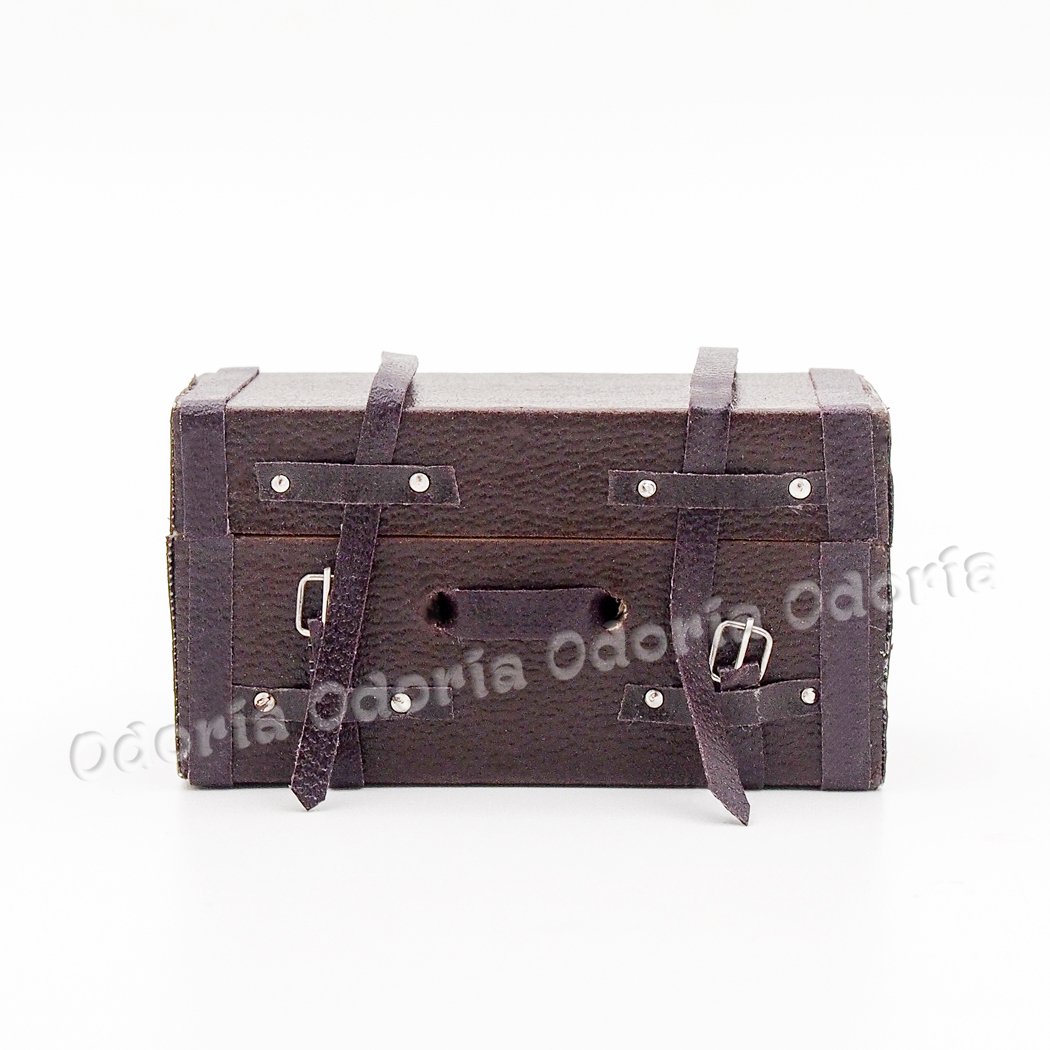 Odoria 1 12 Miniature Vintage Suitcase Chest With Leather Belt