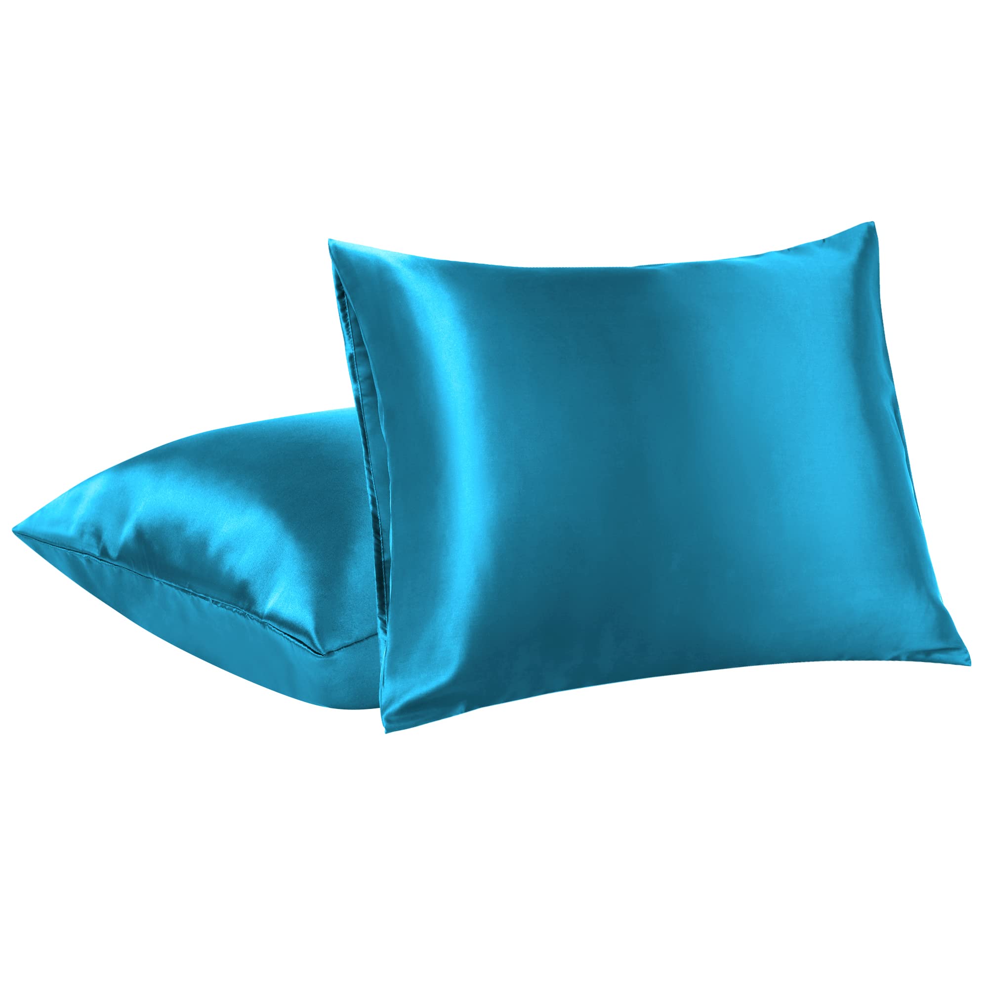 PiccoCasa Satin Pillowcases 2 Pack,Silk and Soft Pillow Cases with Envelope Closure Peacock Blue 50 x 90cm