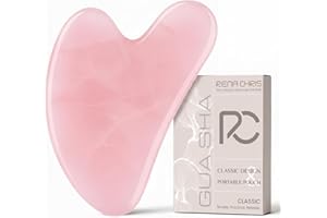 Rena Chris Gua Sha Facial Tools: Rose Quartz Guasha Tool for Face Acupuncture Therapy, Facial Massager for Jawline Sculpting and Puffiness Reducing (Pink)