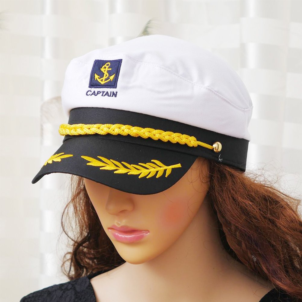 Boat Captain Hat, Sailor Hat Embroidery Boat Ship Sailor Hats with Brooch Sea Cap Navy Costume Accessory, 3PCS