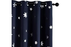 Anjee Blackout Curtains for Kids Bedroom Navy Blue Star Print 2 Panels Thermal Insulated Window Drapes Room Darkening Panels for Nursery and Game Room, W52 x L84 Inches